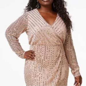 Cato Women's Plus Size Metallic Sequin Rose Gold Mini Party Dress Size 18/20